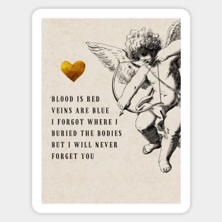 Funny Roses are Red Poem Gothic Valentines Cherub and Gold Heart Sticker